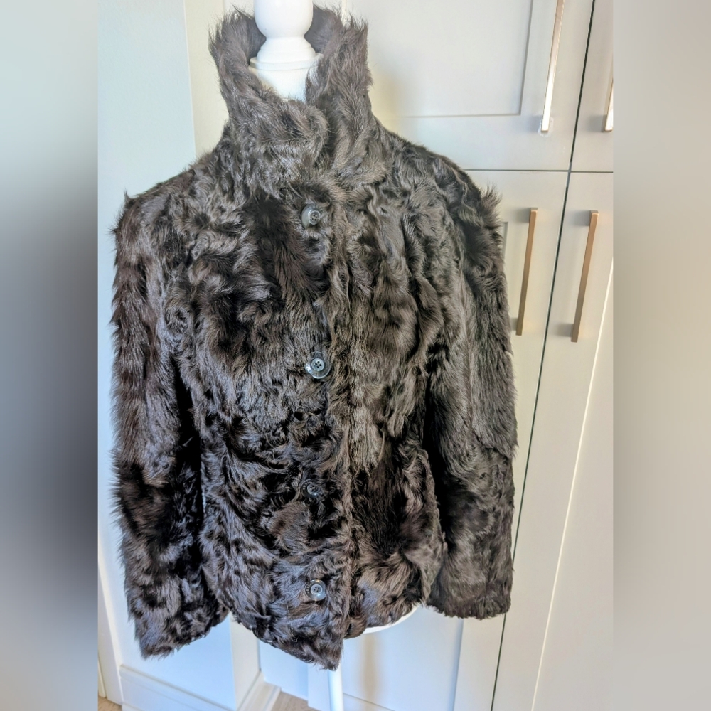 Elegant Goat Fur Jacket - Dark Brown
